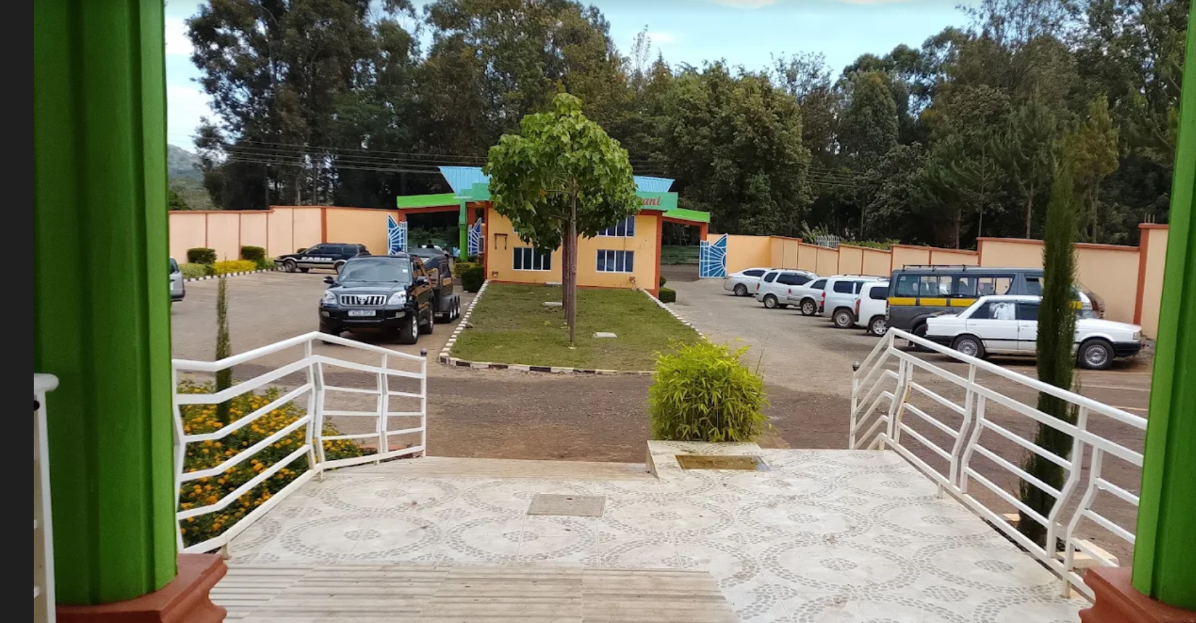 View from the Cool Breeze Funeral Home veranda across the parking forecourt and gardens